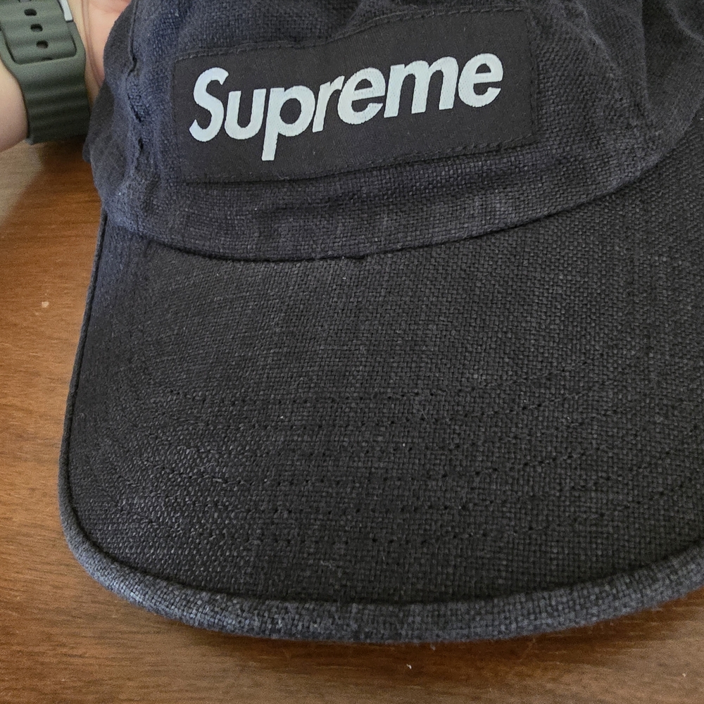 Supreme Black Linen Fitted Camp Cap - Picture 2 of 7